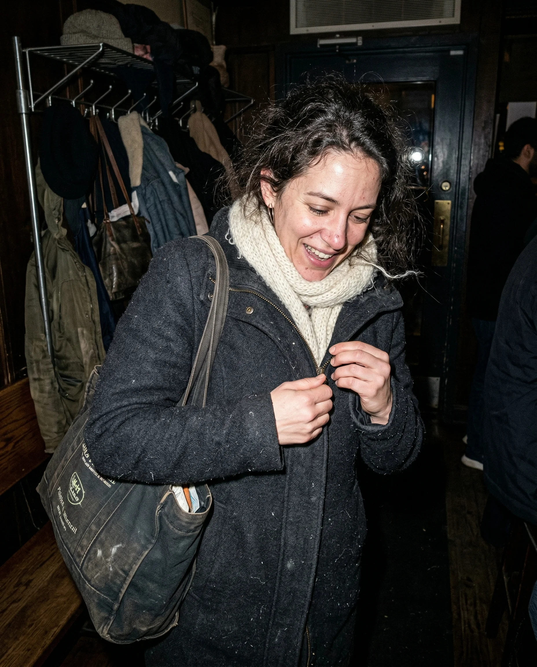 awkward coat check struggle