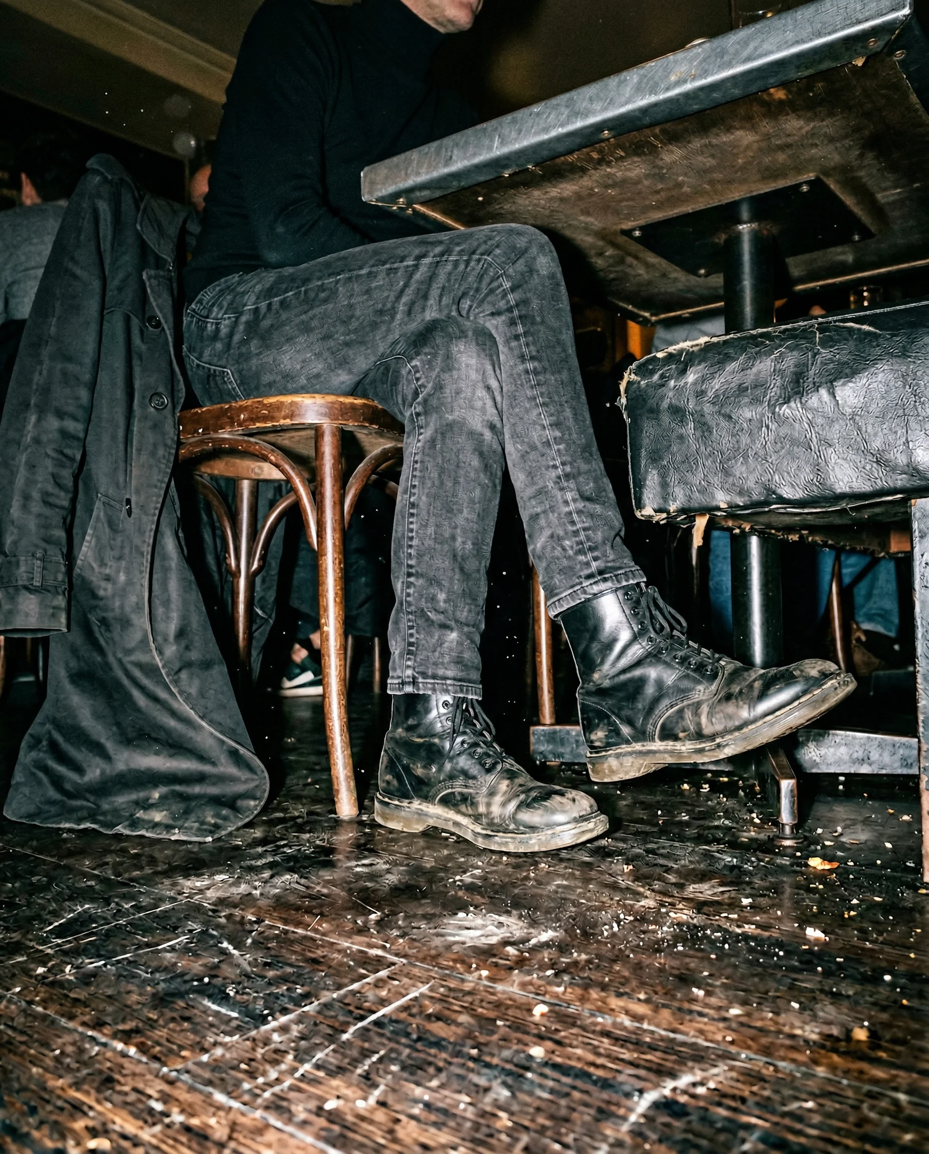 nervous foot tapping under bistro table
